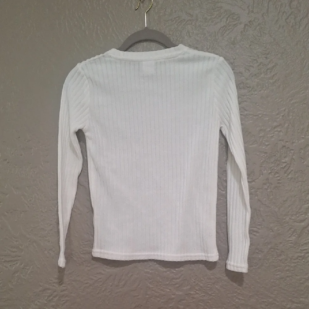 Zara White Ribbed Kids Sweater with Embellishments